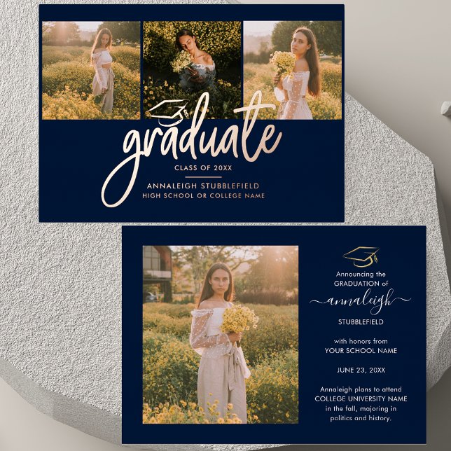 Invitation En Aluminium Graduation 2025 Photo Collage Grad Rose Gold (2025 Graduation Photo Collage Grad Rose Gold Foil Announcement)