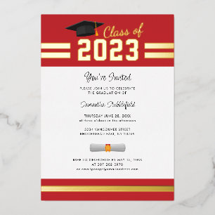 Invitation En Aluminium Graduation 2025 Red Grad Party Gold