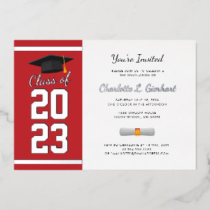 Invitation En Aluminium Graduation 2025 Red Script Grad Party Argent