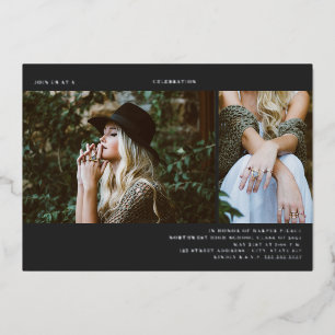 Invitation En Aluminium Graduation 2 Ligne photo Art gris foncé