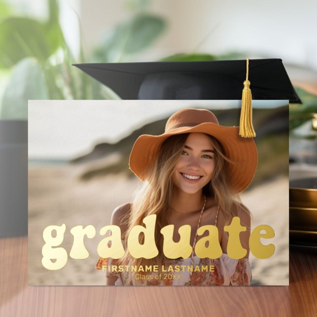 Invitation En Aluminium Graduation 4 Photo Retro Funky Gold Party (Graduation Party Invitation with Multiple Photos)
