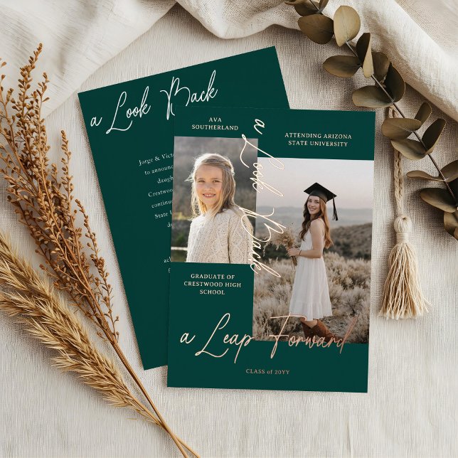 Invitation En Aluminium Graduation Alors & Maintenant Photo Collage Faire- (Graduation Then & Now Photo Collage Green Announcement)