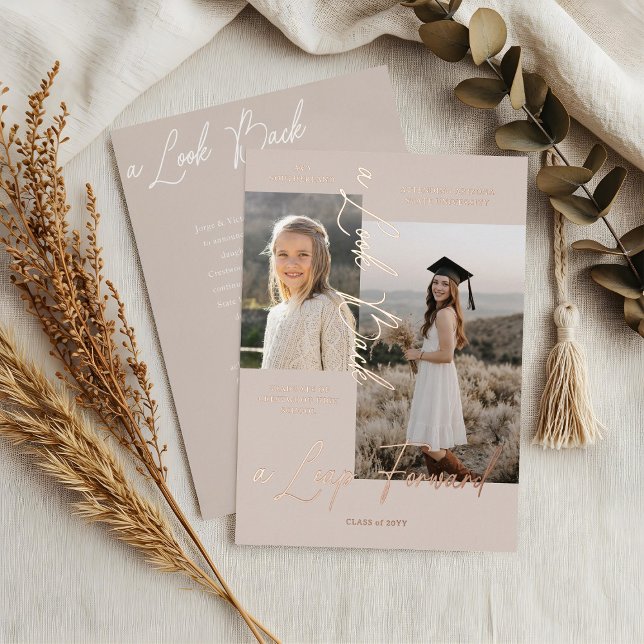 Invitation En Aluminium Graduation Alors & Maintenant Photo Collage Faire- (Graduation Then & Now Photo Collage Beige Announcement)