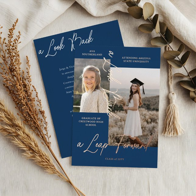 Invitation En Aluminium Graduation Alors & Maintenant Photo Collage Faire- (Graduation Then & Now Photo Collage Blue Announcement)