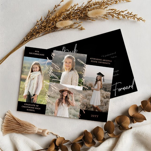 Invitation En Aluminium Graduation Alors & Maintenant Photo Collage Faire- (Graduation Then & Now Photo Collage Black Announcement)