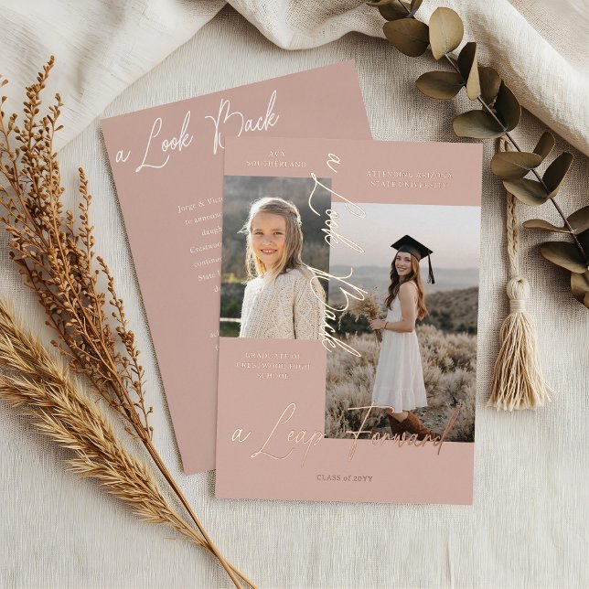 Invitation En Aluminium Graduation Alors & Maintenant Photo Collage Faire- (Graduation Then & Now Photo Collage Blush Rose Announcement)