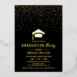Invitation En Aluminium Graduation cap confetti Class Of 2025 black
