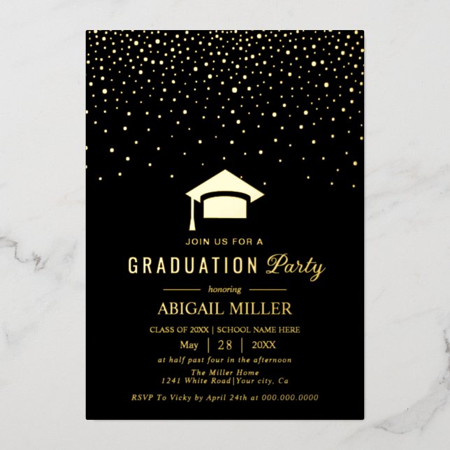 Invitation En Aluminium Graduation cap confetti Class Of 2025 black (Recto)