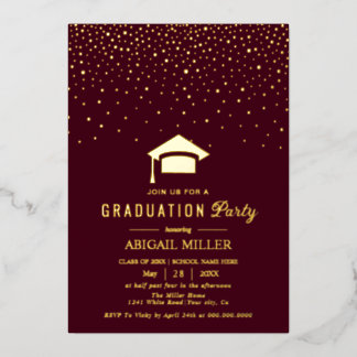 Invitation En Aluminium Graduation cap confetti Class Of 2025 burgundy