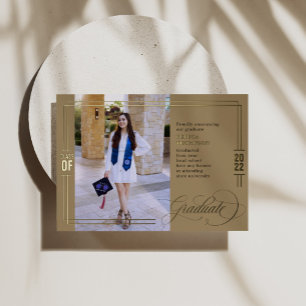 Invitation En Aluminium Graduation Classic Script Green & Gold Foil