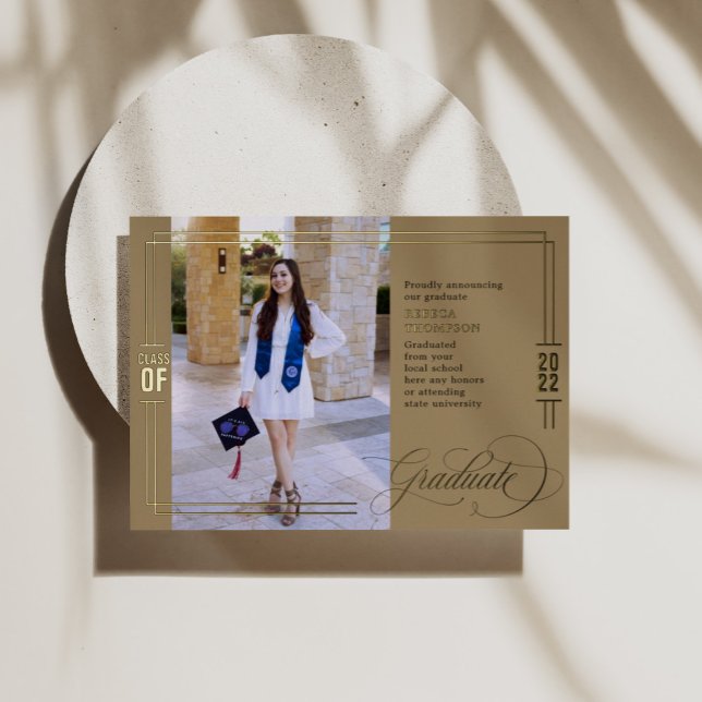 Invitation En Aluminium Graduation Classic Script Green & Gold Foil (Créateur téléchargé)