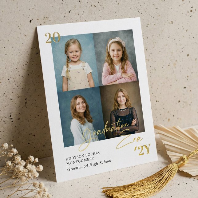 Invitation En Aluminium Graduation Era Simple Grad Photo Grid Announcement (Graduation Era Simple Grad Photo Grid Announcement)