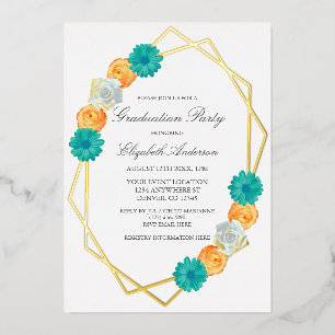 Invitation En Aluminium Graduation géométrique Turquoise orange