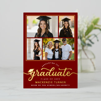 Invitation En Aluminium Graduation Grad Photo Collage Foil Announcement