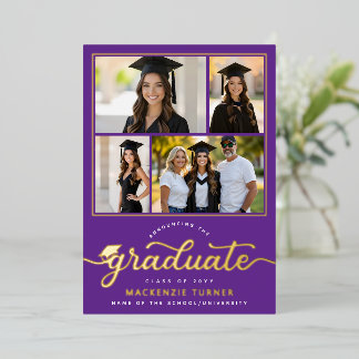 Invitation En Aluminium Graduation Grad Photo Collage Foil Announcement