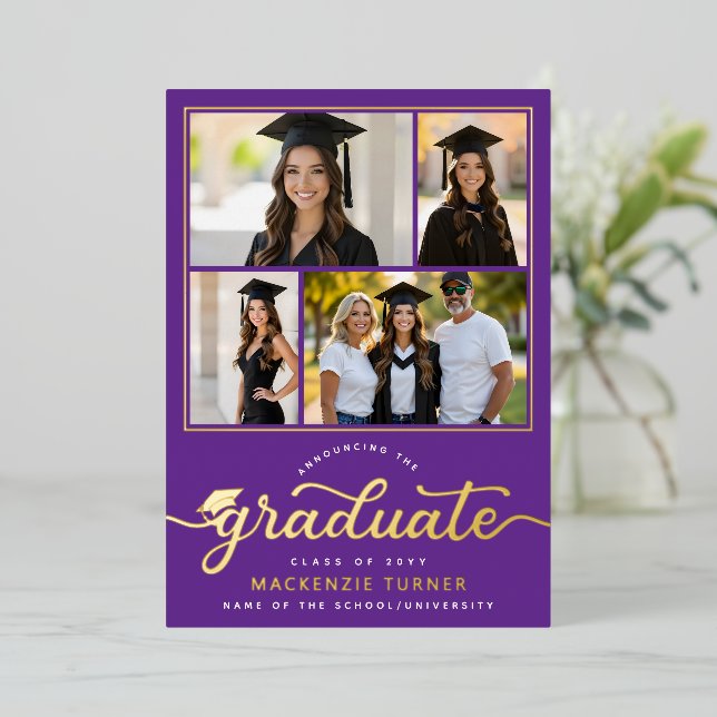 Invitation En Aluminium Graduation Grad Photo Collage Foil Announcement (Debout devant)