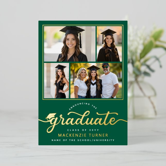 Invitation En Aluminium Graduation Grad Photo Collage Foil Announcement (Debout devant)