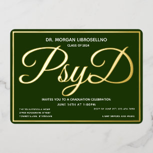 Invitation En Aluminium Graduation Green Gold PsyD
