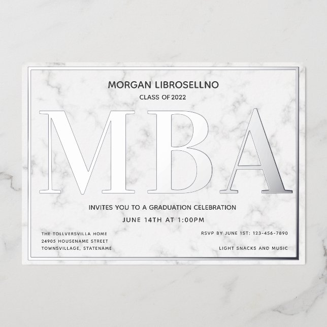 Invitation En Aluminium Graduation MBA Marble Silver (Recto)