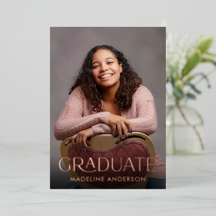 Invitation En Aluminium Graduation minimale moderne 2 Rose photo Gold