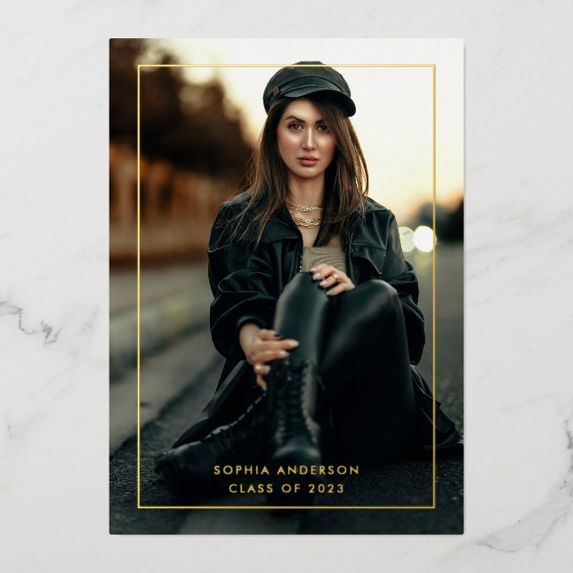 Invitation En Aluminium Graduation minimale moderne de la bordure du cadre (Recto)