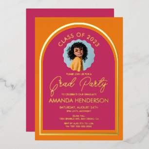 Invitation En Aluminium Graduation moderne de la photo rose et orange