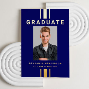 Invitation En Aluminium Graduation moderne Marine Blue Gold Foil Faire-par
