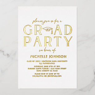 Invitation En Aluminium Graduation moderne Typographie de script noir Ph