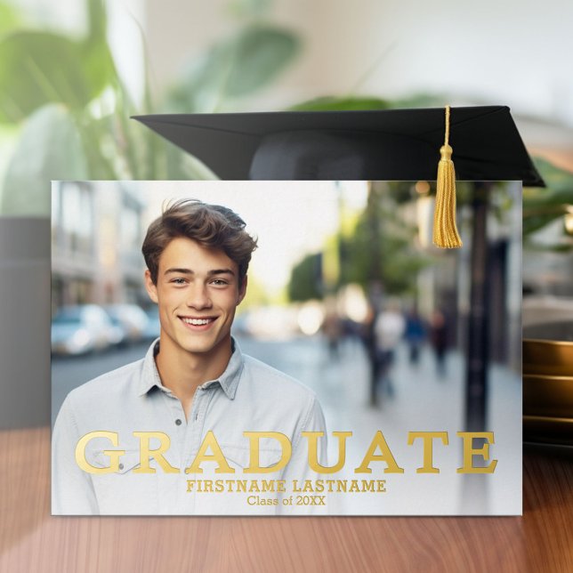 Invitation En Aluminium Graduation Party avec 4 Photos Blanc et Or (Graduation Party Invitation with Multiple Photos)