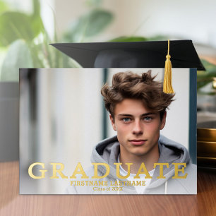 Invitation En Aluminium Graduation Party avec 4 Photos Marine et Or
