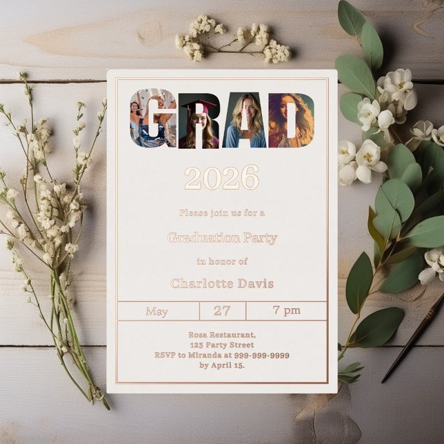 Invitation En Aluminium Graduation party ivory rose gold grad photo luxury (Créateur téléchargé)