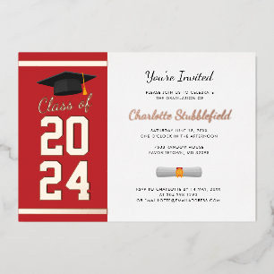 Invitation En Aluminium Graduation Party Red Script Grad 2025 Rose Gold