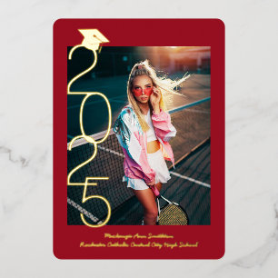 Invitation En Aluminium Graduation Photo Chic Script Red Gold Announcement