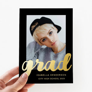 Invitation En Aluminium Graduation photo moderne Black Gold Foil Invitatio