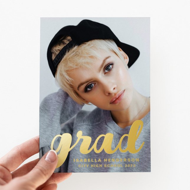 Invitation En Aluminium Graduation photo moderne et élégant Black Gold (Modern Stylish Photo Graduation Black Gold Foil Invitation)