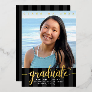 Invitation En Aluminium Graduation photo script moderne noir réel or