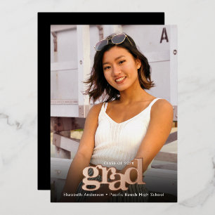 Invitation En Aluminium Graduation photo typographie audacieuse or rose ré