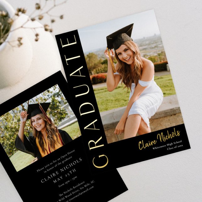 Invitation En Aluminium Graduation photo verticale moderne (Modern Typography Graduation Photo Foil Invitations.)