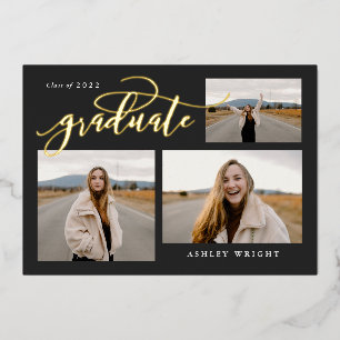 Invitation En Aluminium Graduation Script Simple 3 Photo Collage Party Foi