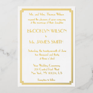 Invitation En Aluminium Grand Gatsby Art Déco Mariage Blanc feuille d'or v