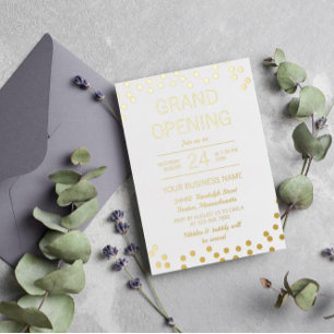 Invitation En Aluminium Grande ouverture commerciale White & Gold Confetti
