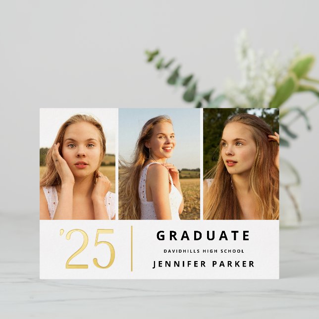 Invitation En Aluminium Gras Année 3 graduation photo (Debout devant)