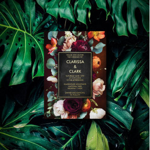 Invitation En Aluminium Gras Eucalyptus Fleur sauvage Orange Mariage