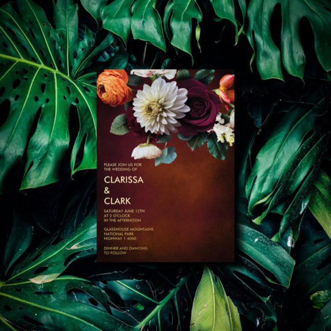 Invitation En Aluminium Gras Eucalyptus Fleur sauvage Orange Mariage (Créateur téléchargé)