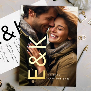 Invitation En Aluminium Gras Modern Gold Photo Monogramme Économisez Notre