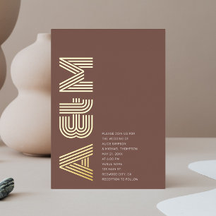 Invitation En Aluminium Gras Retro Monogram Mariage Terracotta