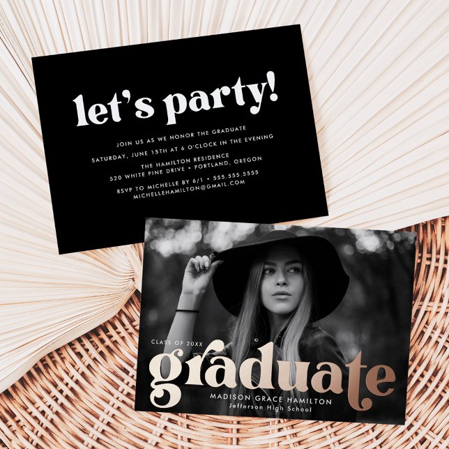 Invitation En Aluminium Gras Rose Gold Typography Graduation Party (Créateur téléchargé)