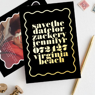 Invitation En Aluminium Gras Wavy Frame Black Gold QR Code Photo