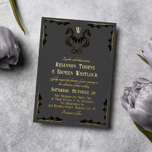 Invitation En Aluminium Gray Black Dragon Monogramme Imaginaire Mariage
