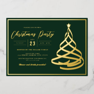 Invitation En Aluminium Green Elegant Gold Tree fête de Noël